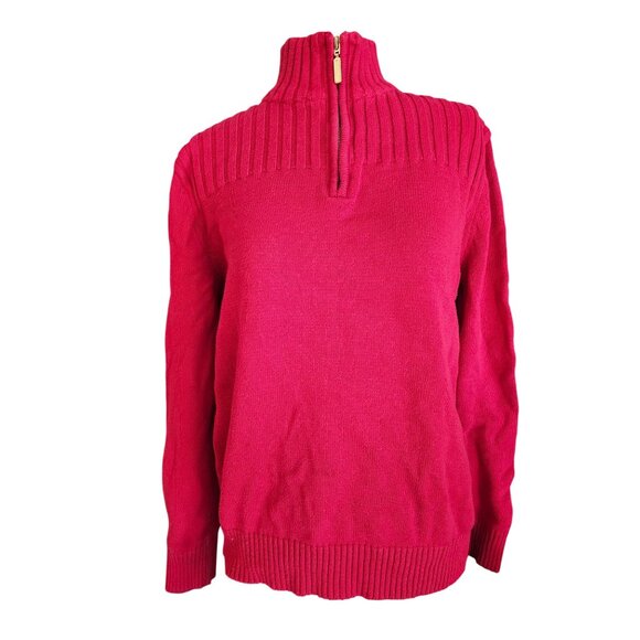 Karen Scott 100%cotton sweater Large red Quarter zip ribbed crew neck pullover - Picture 7 of 10